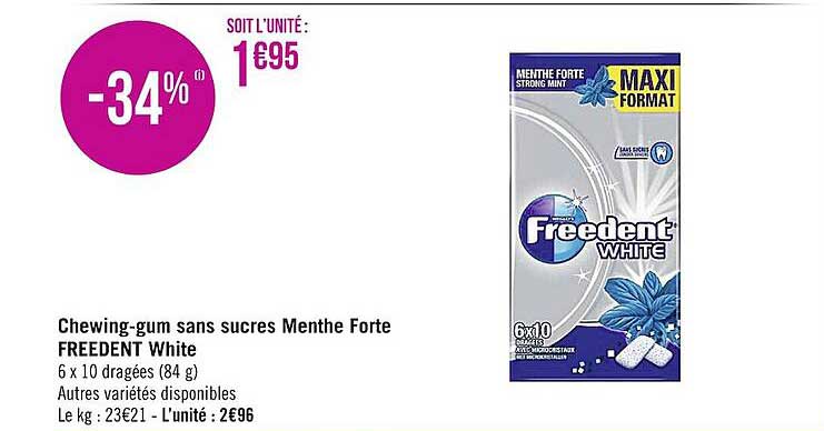 Chewing-gum Sans Sucres Menthe Forte Freedent White