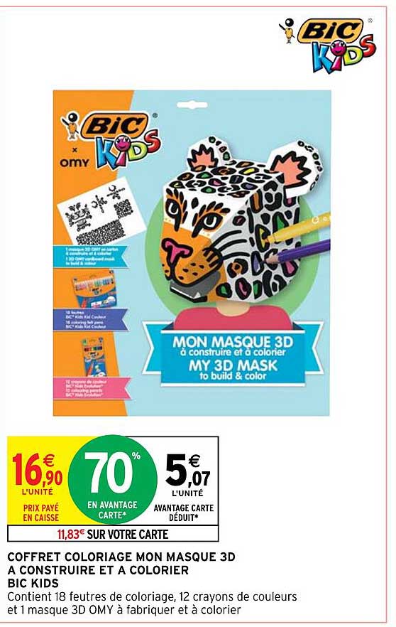 coffret coloriage mon masque 3d à construire et à colorier bic kids