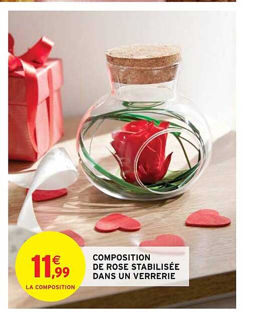 composition de rose stabilisée dans un verrerie