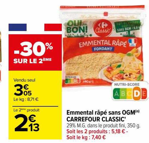 emmental râpé sans ogm carrefour classic'