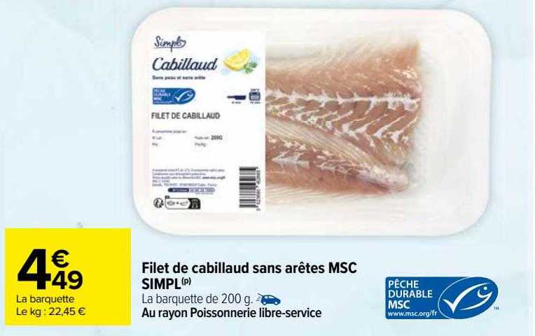 filet de cabillaud sans arêtes msc simpl