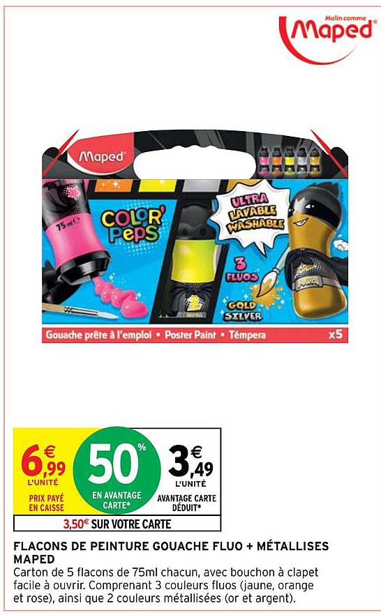 Flacons De Peinture Gouache Fluo + Métallisés Maped