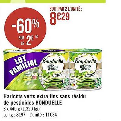 haricots verts extra fins sans résidu de pesticides bonduelle -60% sur le 2e
