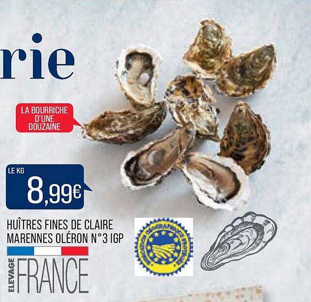 huîtres fines de claire marennes oléron n°3 igp