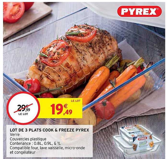 lot de 3 plats cook & freeze pyrex