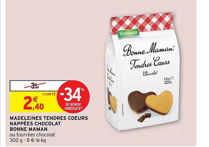 madeleines tendres cœurs nappées chocolat bonne maman