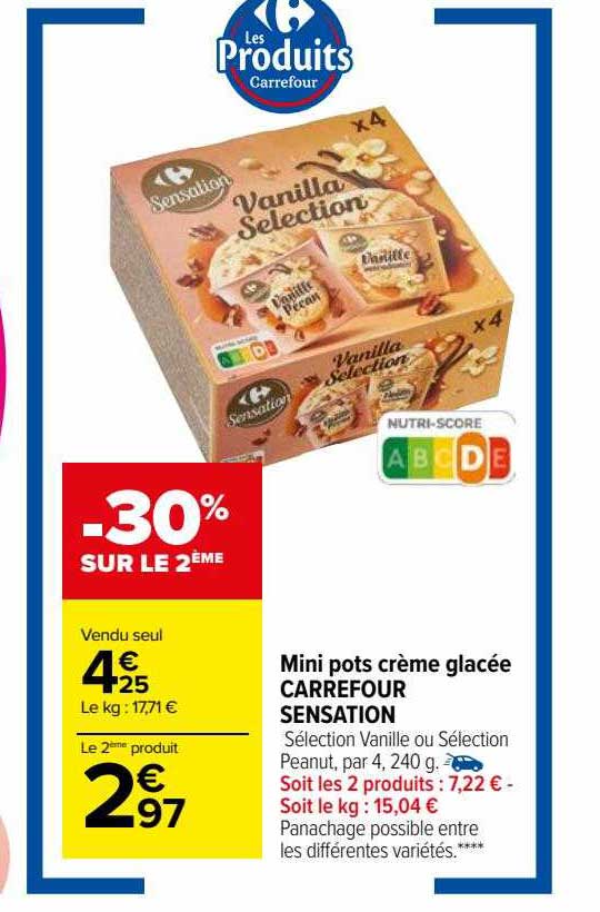 mini pots crème glacée carrefour sensation