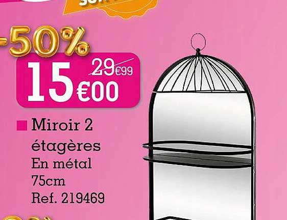 Miroir 2 étagères En Métal