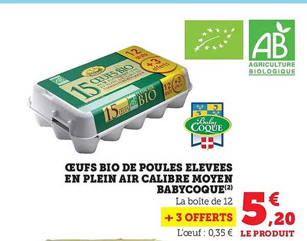 œufs bio de poules élevées en plein air calibre moyen babycoque