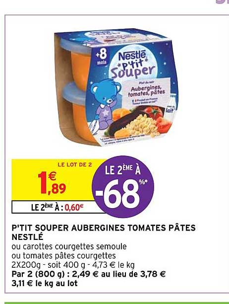 p'tit souper aubergines tomates pâtes nestlé