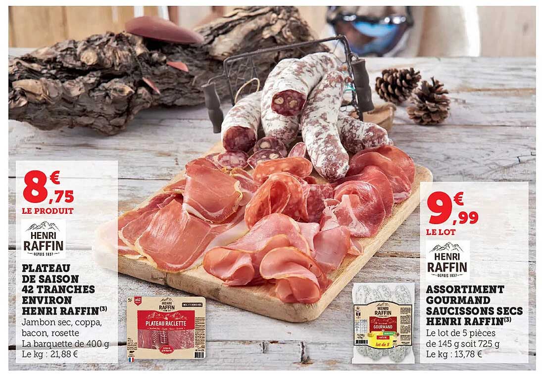 plateau de saison 42 tranches environ henri raffin, assortiment gourmand saucissons secs henri raffin