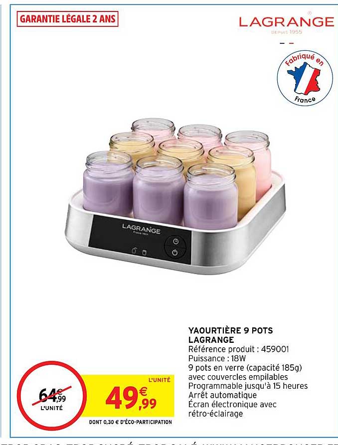 yaourtière 9 pots lagrange