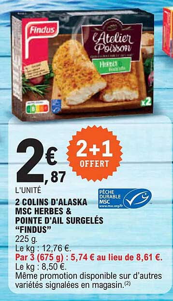 2 colins d'alaska msc herbes & pointe d'ail surgelés "findus"