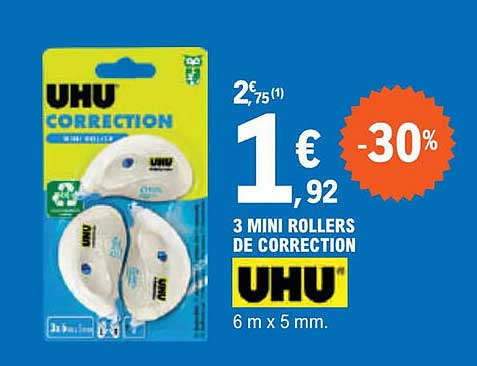 3 Mini Rollers De Correction Uhu