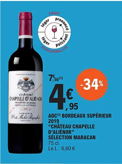 aoc bordeaux supérieur 2019 "château chapelle d'aliénor" sélection maracan