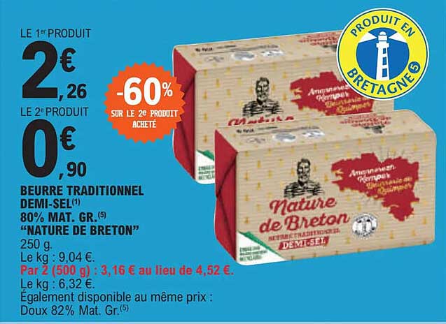 beurre traditionnel demi-sel 80% mat. gr. "nature de breton"