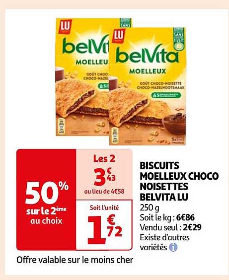 Bisctuits Moelleux Choco Noisettes Belvita Lu