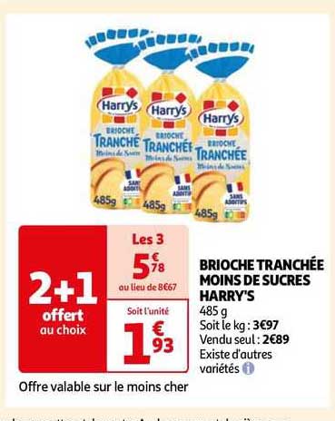 brioche tranchée moins de sucres harry's