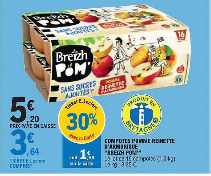 Compotes Pomme Reinette D'armorique "breizh Pom"