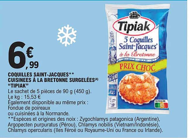 coquilles saint-jacques cuisinées à la bretonne surgelées "tipiak"