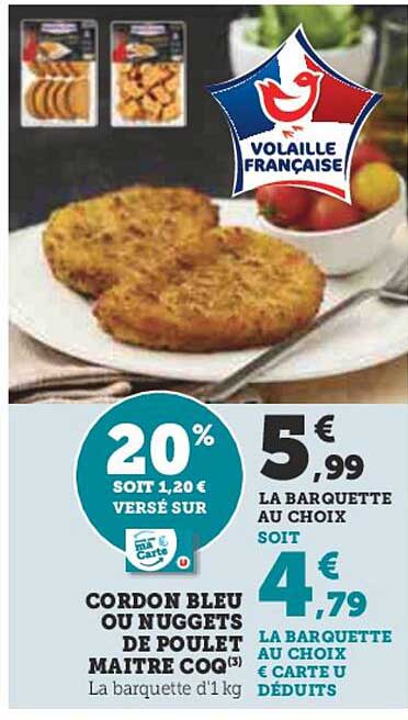 cordon bleu ou nuggets de poulet maître coq
