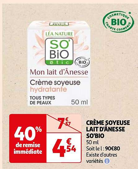 crème soyeuse lait d'ânesse so'bio