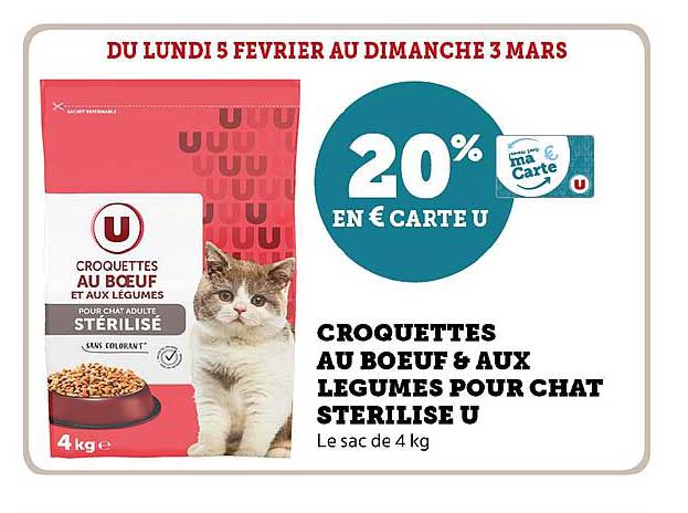 Croquettes Au Boeuf & Aux Légumes Pour Chat Stérilisé U