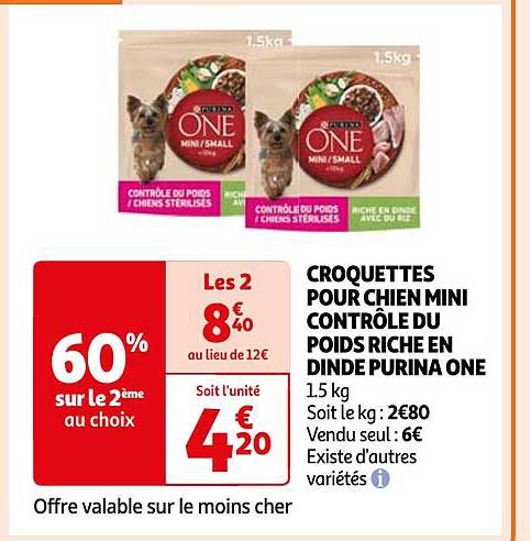 croquettes pour chien mini contrôle du poids riche en dinde purina one