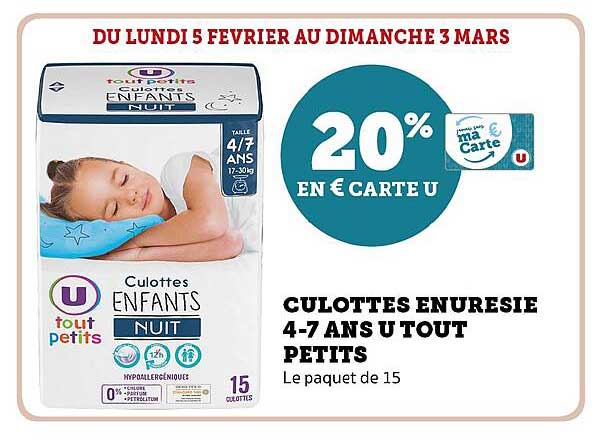 culottes énurésie 4-7 ans u tout petits