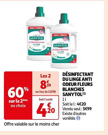 désinfectant de linge anti odeur fleurs blanches sanytol