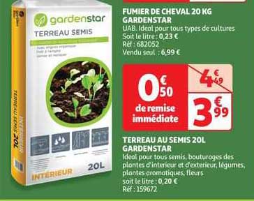 fumier de cheval 20kg gardenstar ou terreau au semis 20l gardenstar