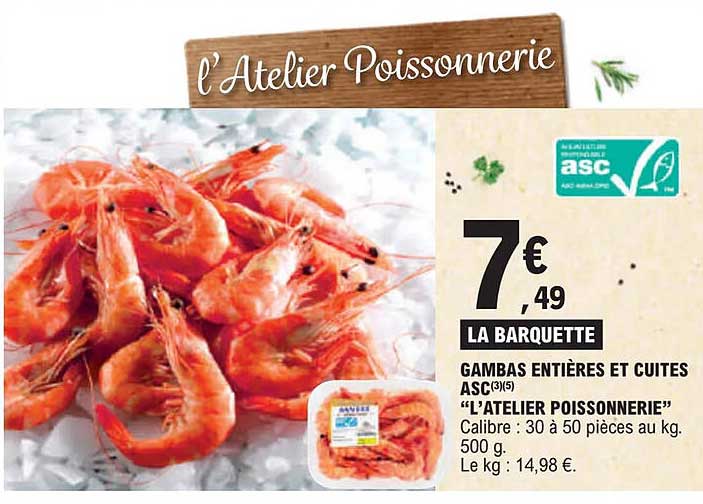 gambas entières et cuites asc "l'atelier poissonnerie"