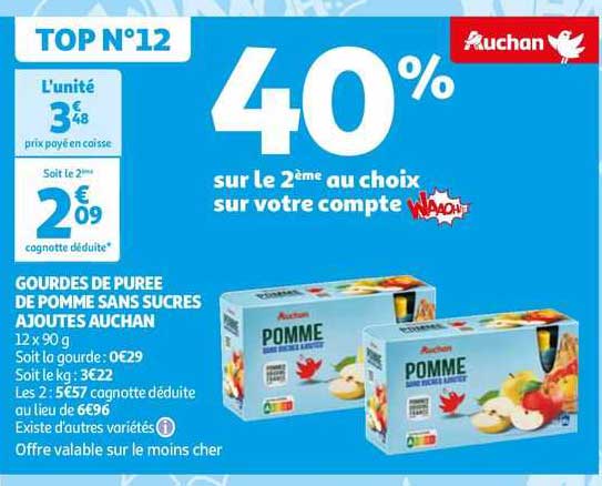 Gourdes De Purée De Pomme Sans Sucres Ajoutés Auchan