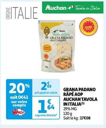 grana padano râpé aop auchan tavola in italia