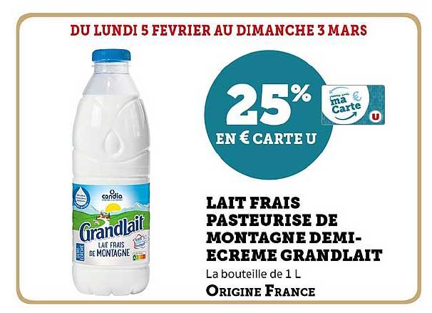 lait frais pasteurisé de montagen demi-écrémé grandlait