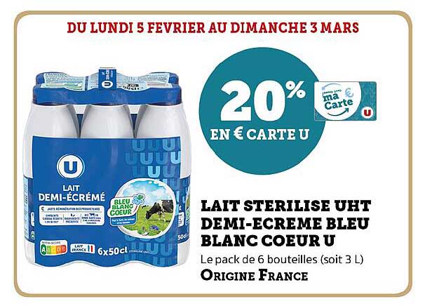 lait sterilisé uht demi-écrémé bleu blanc cœur u