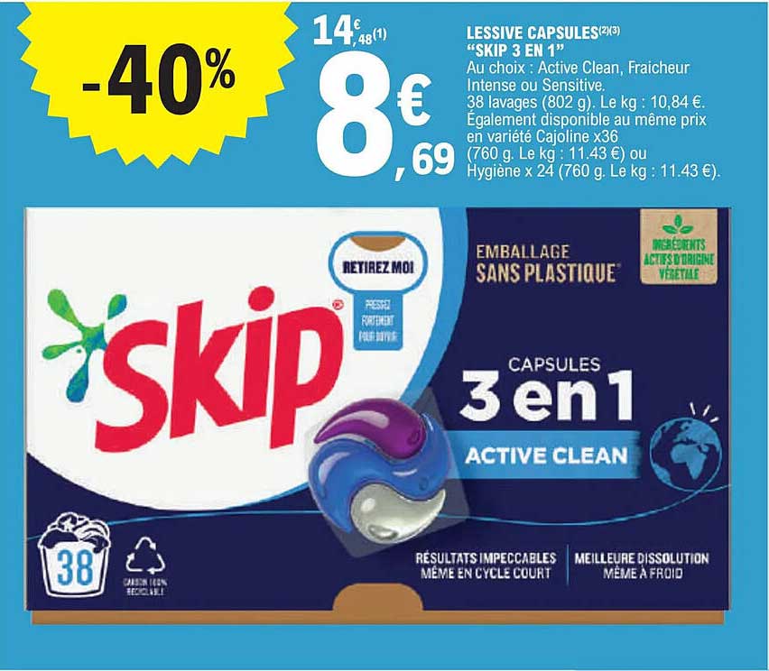 Lessive Capsules "skip 3 En 1"