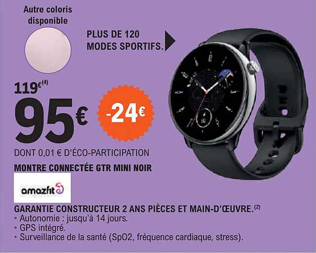 montre connectée gtr mini noir amazfit