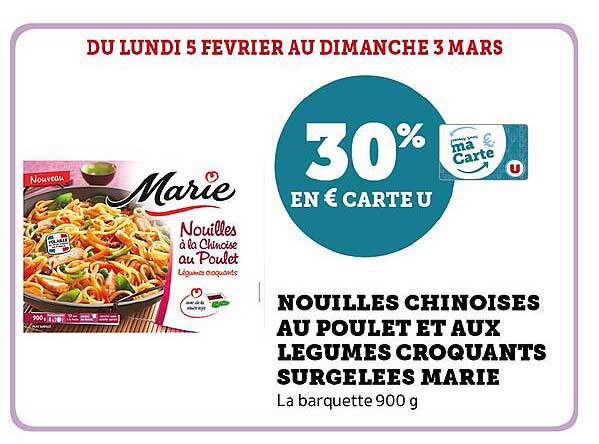 nouilles chinoises au poulet et aux légumes croquants surgelés marie