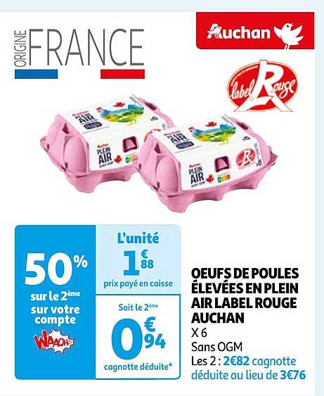 œufs de poules élevées en plein air label rouge auchan