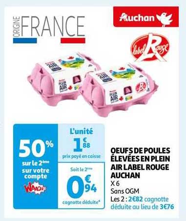 œufs de poules élevées en plein air label rouge auchan