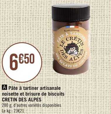 pâte à tartiner artisanale noisette et brisure de biscuits cretin des alpes