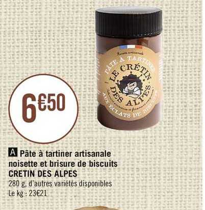 pâte à tartiner artisanale noisette et brisure de biscuits cretin des alpes