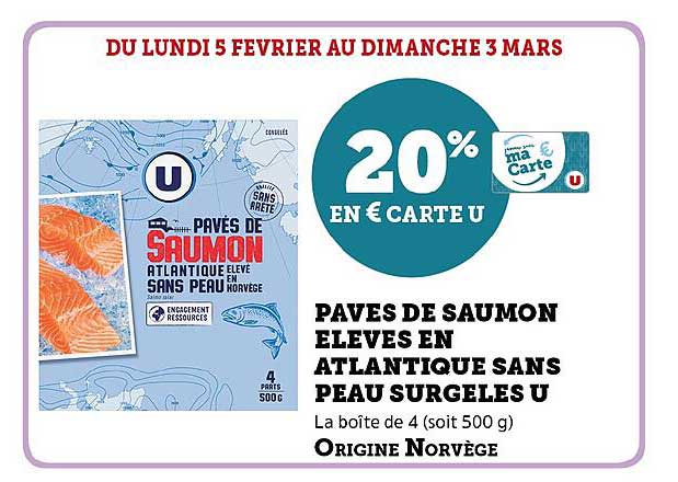 pavés de saumon élevés en atlantique sans peau surgelés u