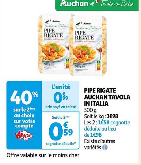 pipe rigate auchan tavola in italia