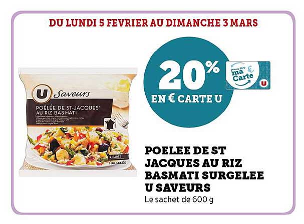poêlée de st jacques au riz basmati surgelée u saveurs