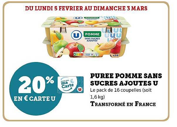 Purée Pomme Sans Sucres Ajoutés U