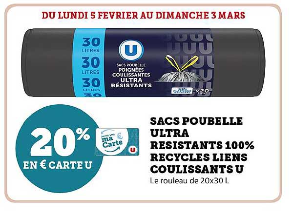 Sacs Poubelle Ultra Resistants 100% Recycles Liens Coulissants U