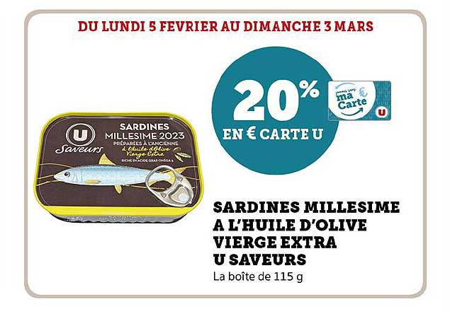 Sardines Millesime à L'huile D'olivr Vierge Extra U Saveurs