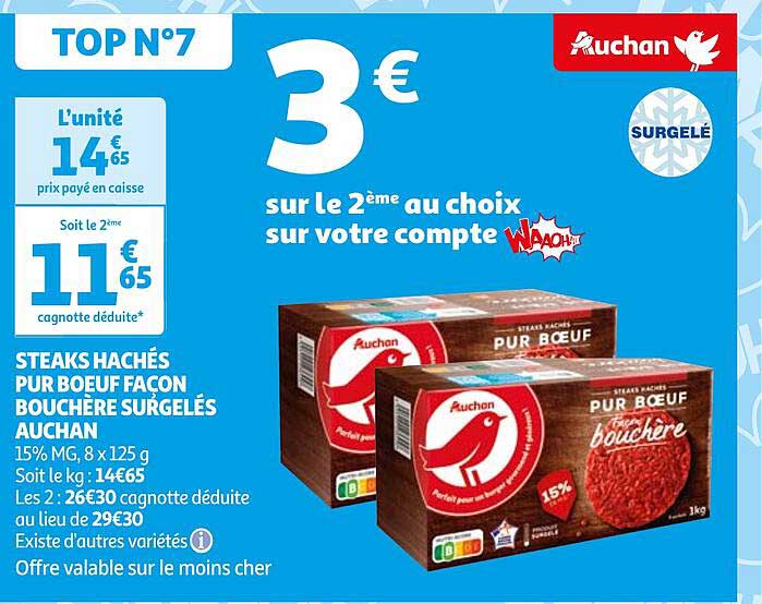 steaks hachés pur boeuf façon bouchère surgelés auchan